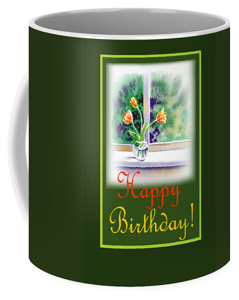 Happy Birthday Coffee Mug featuring the painting Happy Birthday Tulip Bunch by Irina Sztukowski