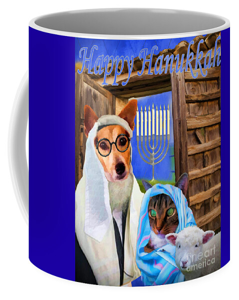 Canine Thanksgiving Coffee Mug featuring the digital art Happy Hanukkah - 2 by Kathy Tarochione