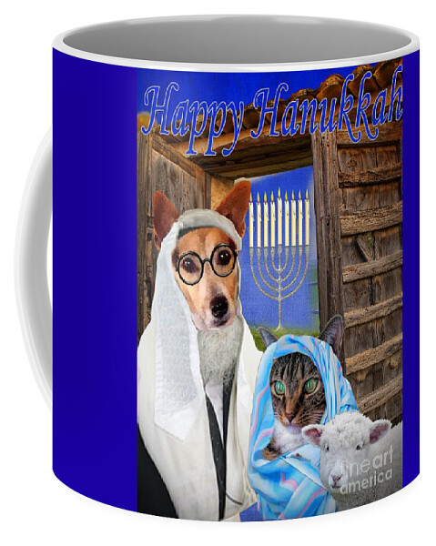 Canine Thanksgiving Coffee Mug featuring the digital art Happy Hanukkah -1 by Kathy Tarochione
