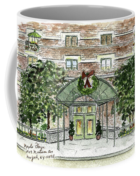 Holiday Card Coffee Mug featuring the painting Happy Holidays at 1919 Madison Avenue in Harlem by AFineLyne
