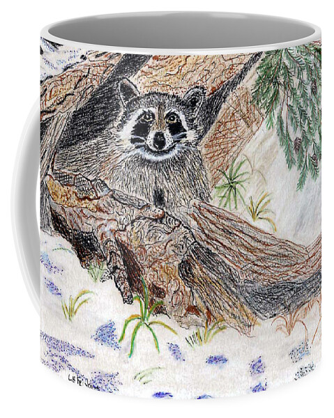 Raccoon Coffee Mug featuring the painting Happy Raccoon by Linda Feinberg