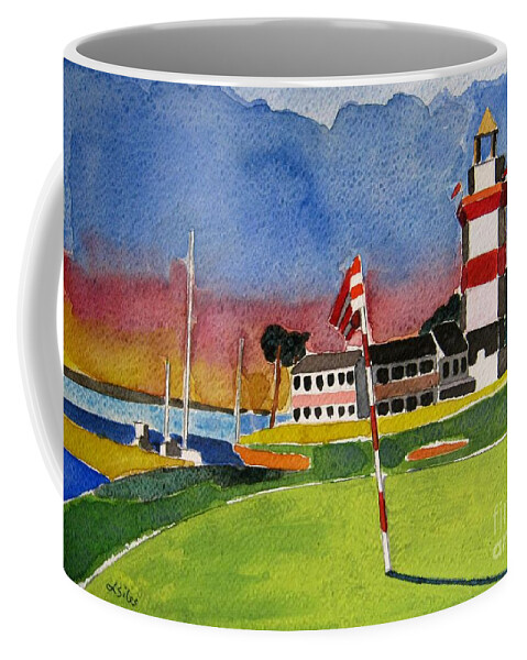 Golf Coffee Mug featuring the painting Harbour Town 18th SC by Lesley Giles