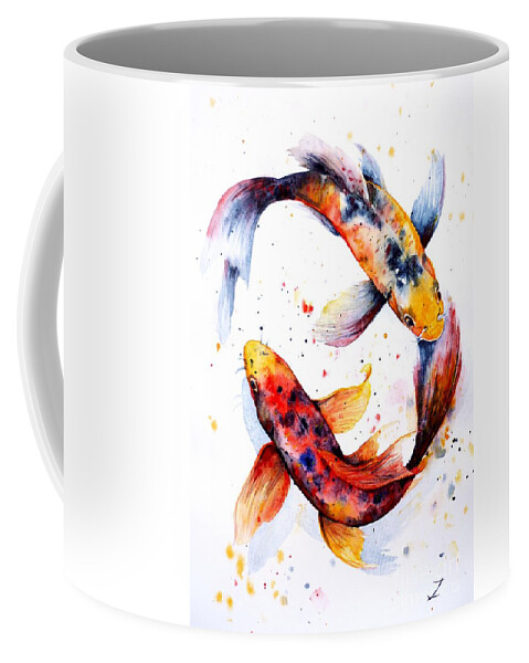 Koi Coffee Mug featuring the painting Harmony by Zaira Dzhaubaeva