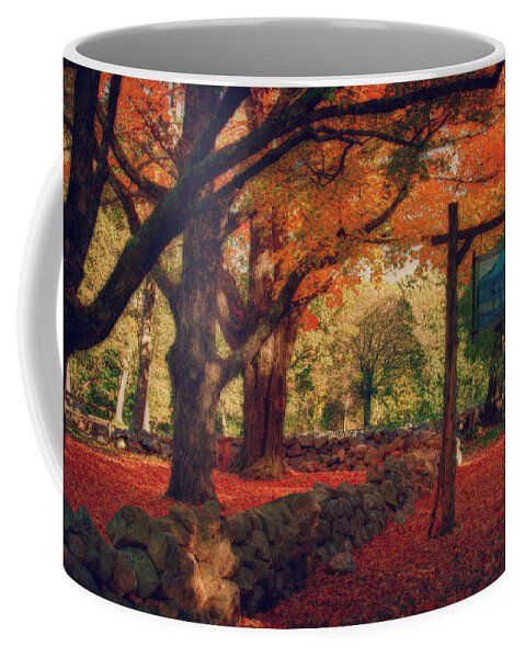 Hartwell Tavern Coffee Mug featuring the photograph Hartwell tavern under orange fall foliage by Jeff Folger