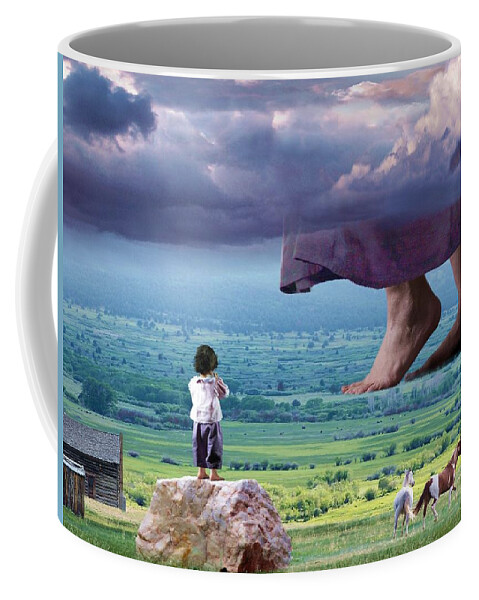  Children Coffee Mug featuring the mixed media He Still Walks Here by Bill Stephens