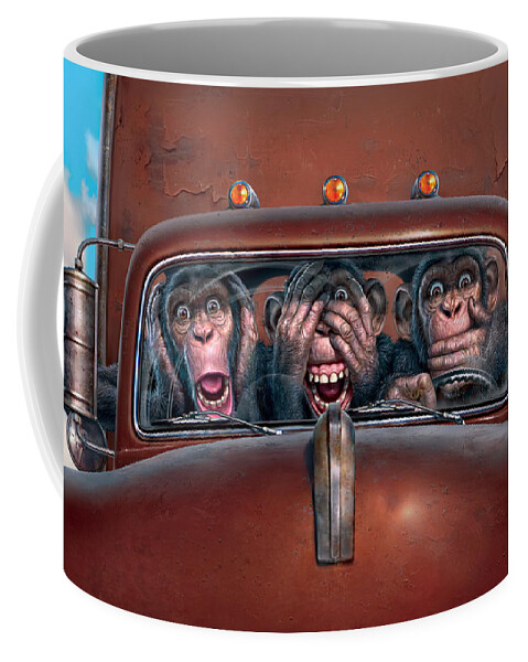 Monkeys Coffee Mug featuring the digital art Hear No Evil See No Evil Speak No Evil by Mark Fredrickson