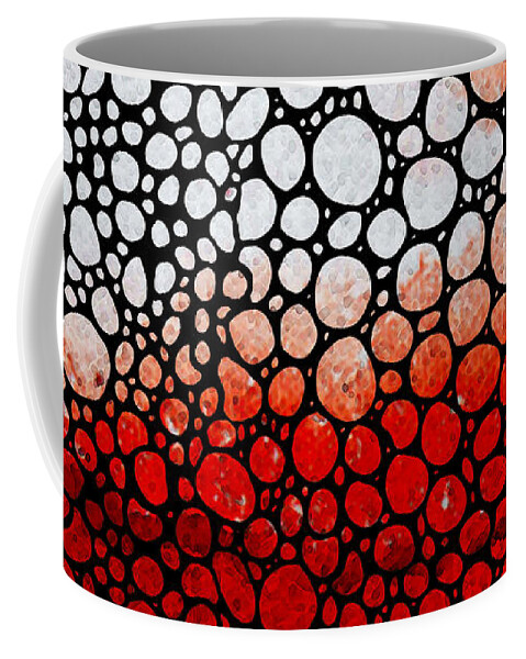 Red Coffee Mug featuring the painting Heart Echo - Red Black White - Stone Rock'd Art by Sharon Cummings