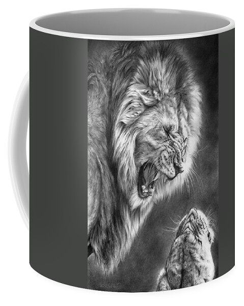 Lion Coffee Mug featuring the drawing Heat Of The Night by Peter Williams