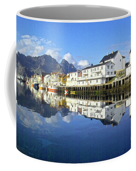 Village Coffee Mug featuring the photograph Henningsvaer harbour by Heiko Koehrer-Wagner
