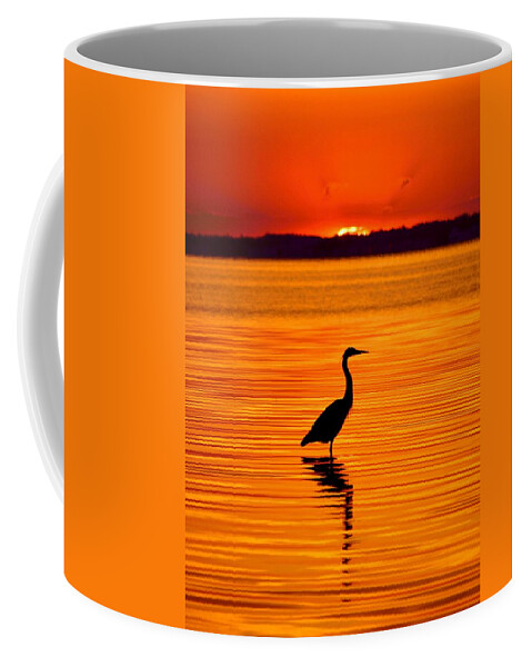  Coffee Mug featuring the photograph Heron with Burnt Sienna Sunset by Billy Beck