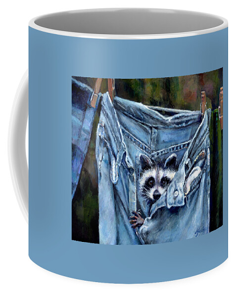 Nature Coffee Mug featuring the painting Hiding in My Jeans by Donna Tucker