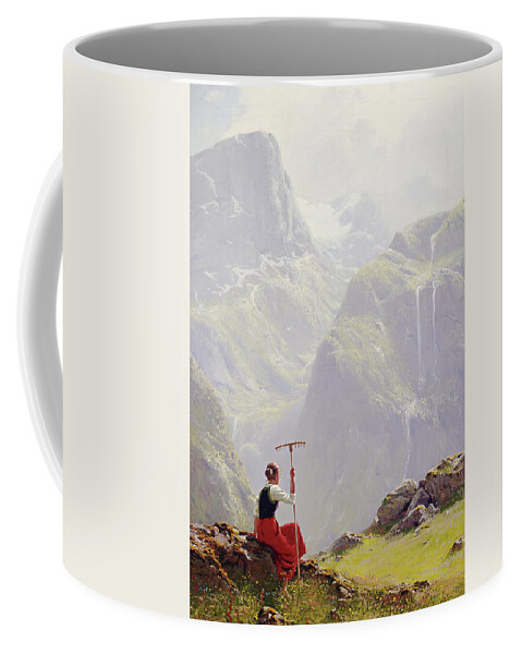 Hans Andreas Dahl Coffee Mug featuring the painting High in the Mountains by Hans Andreas Dahl