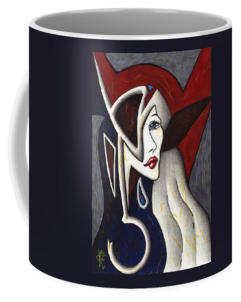 Face Coffee Mug featuring the drawing His Absence and Pain's Piercing Presence by Danielle R T Haney