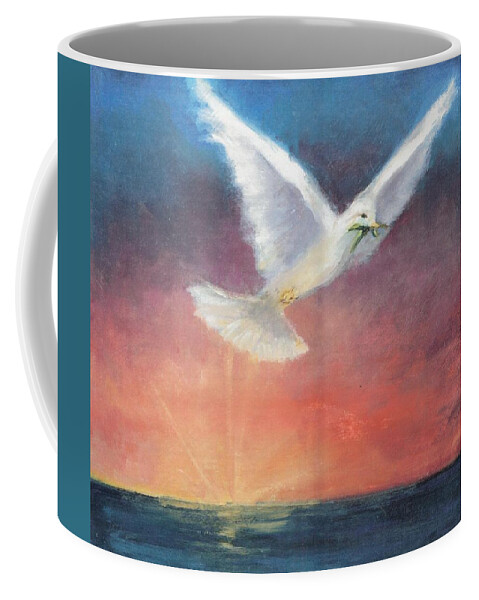 Spiritual Coffee Mug featuring the painting The Wings of Peace by Maria Hunt