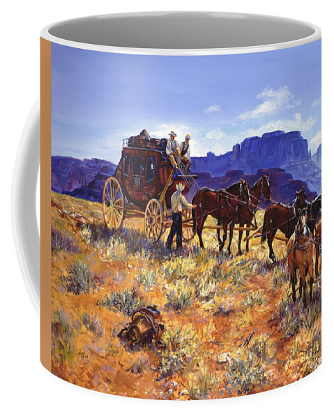 Stagecoach Coffee Mug featuring the painting Hitchin by Page Holland