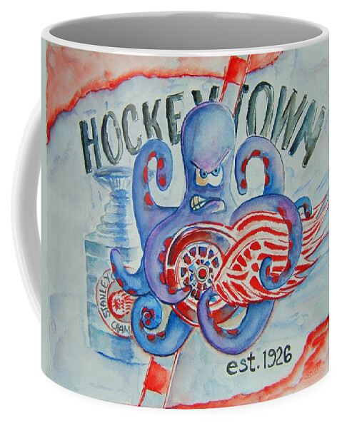 Detroit Red Wings Coffee Mug featuring the painting Hockeytown by Elaine Duras