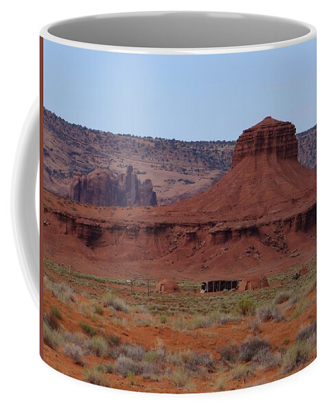 Navajo Coffee Mug featuring the photograph Hogans by Keith Stokes