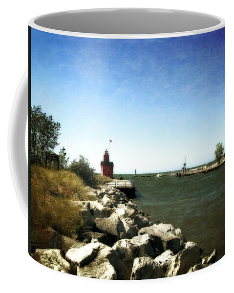 Lighthouse Coffee Mug featuring the photograph Holland Channel and Big Red by Michelle Calkins