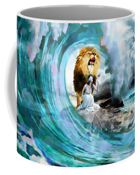 Holy Roar Coffee Mug featuring the mixed media Holy Roar by Dolores Develde