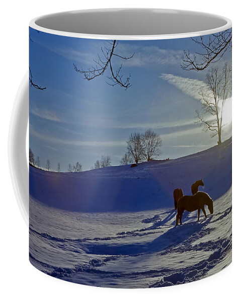 Horses Coffee Mug featuring the photograph Horses in Snow by Greg Reed