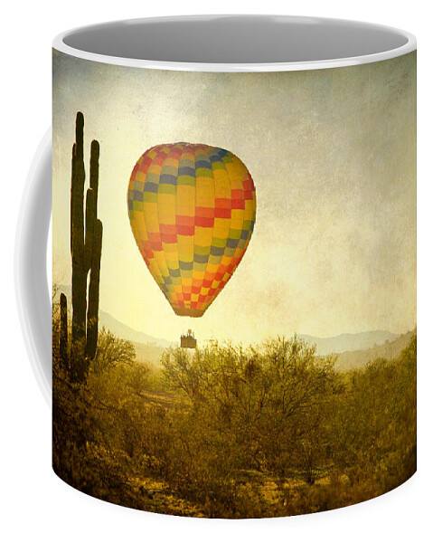Arizona Coffee Mug featuring the photograph Hot Air Balloon Flight over the Southwest Desert Fine Art Print by James BO Insogna
