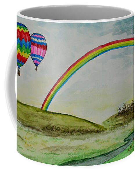 Hot Air Coffee Mug featuring the painting Hot Air Balloon Rainbow by Janis Lee Colon