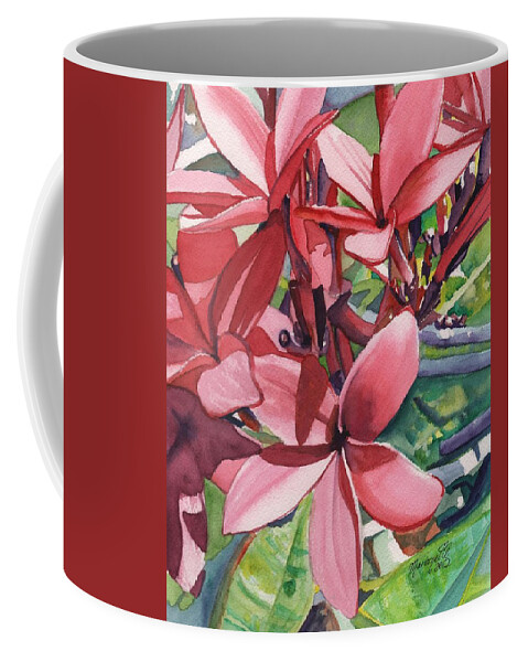 Pink Plumeria Coffee Mug featuring the painting Hot Pink Plumeria by Marionette Taboniar