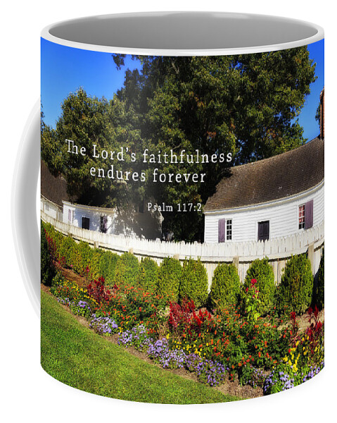 George Coffee Mug featuring the photograph House and Gardens with Scripture by Jill Lang