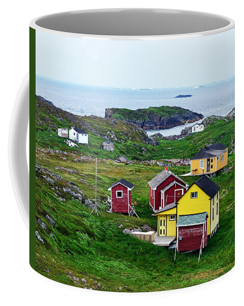 Houses On Little Fogo Island Newfoundland Coffee Mug featuring the photograph Houses on Little Fogo Island Newfoundland by Lisa Phillips