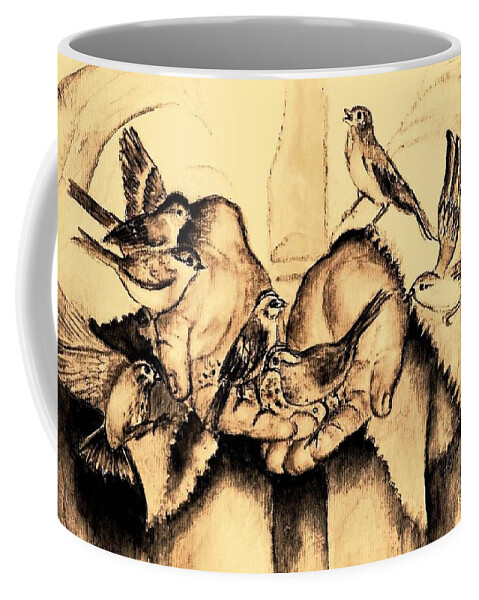 Birds Coffee Mug featuring the painting How Much He Cares For You by Hazel Holland