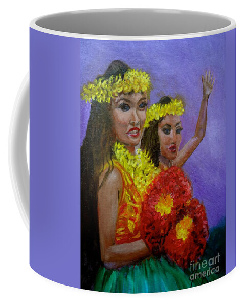 Hula Dance Coffee Mug featuring the painting Hula Lessons by Jenny Lee