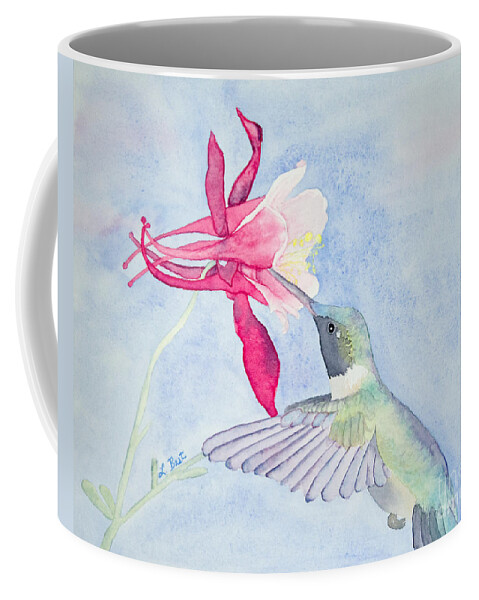 Ruby-throated Coffee Mug featuring the painting Hummingbird and Columbine by Laurel Best