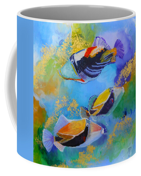 Tropical Fish Coffee Mug featuring the painting Humuhumu by Marionette Taboniar