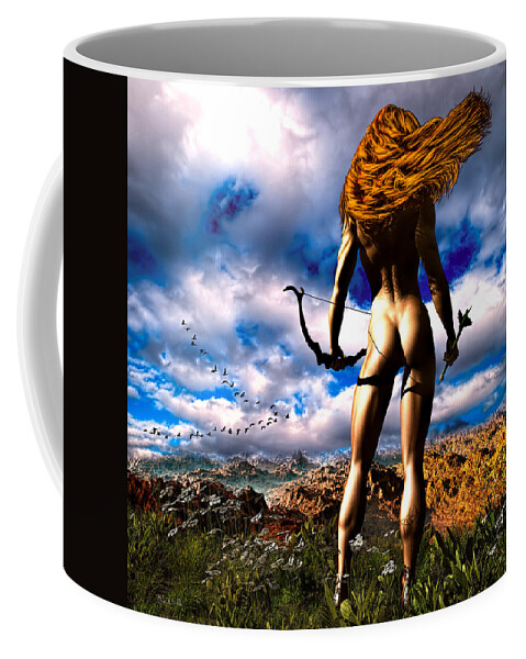 Archer Coffee Mug featuring the digital art Hunting Edens Edge by Bob Orsillo