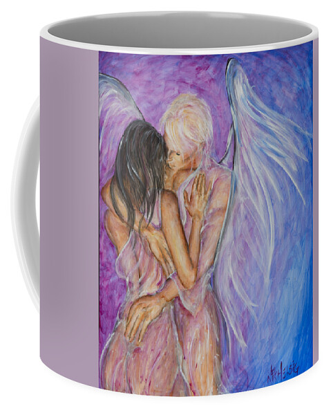 Angel Lovers Coffee Mug featuring the painting I Believed In You by Nik Helbig