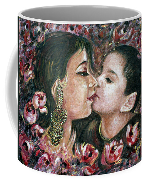 Kiss Coffee Mug featuring the painting I love you MOM by Harsh Malik