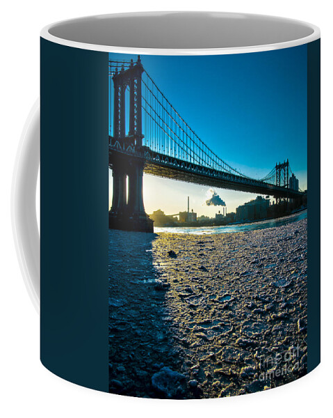 Manhattan Bridge Coffee Mug featuring the photograph Ice Floe under the Manhattan Bridge by James Aiken