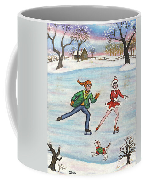 Ice Skating Coffee Mug featuring the painting Ice Skaters by Linda Mears