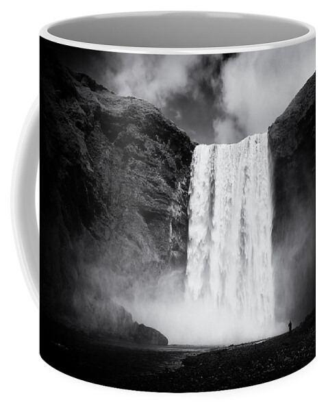 Iceland Coffee Mug featuring the photograph Iceland black and white Skogafoss waterfall by Matthias Hauser