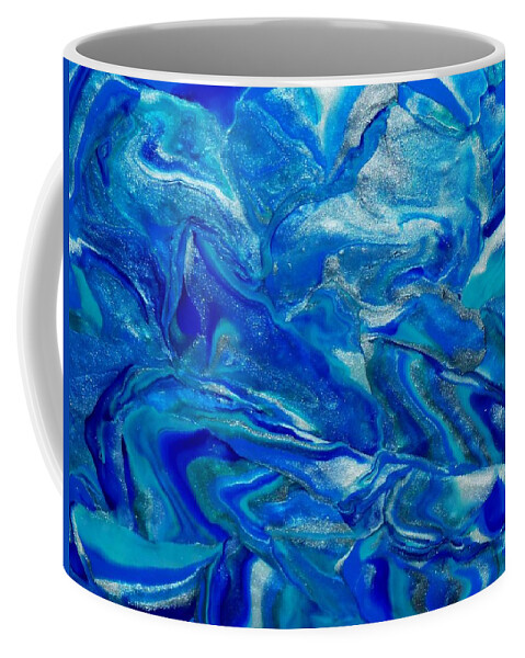 Abstract Coffee Mug featuring the mixed media Icy Blue by Deborah Stanley