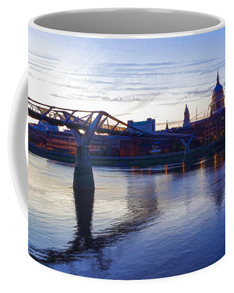 Georgia Mizuleva Coffee Mug featuring the digital art Impressions of London in Purple by Georgia Mizuleva