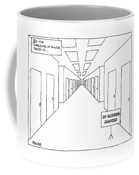 In A Long Hallway With Many Doors There Is A Sign Coffee Mug