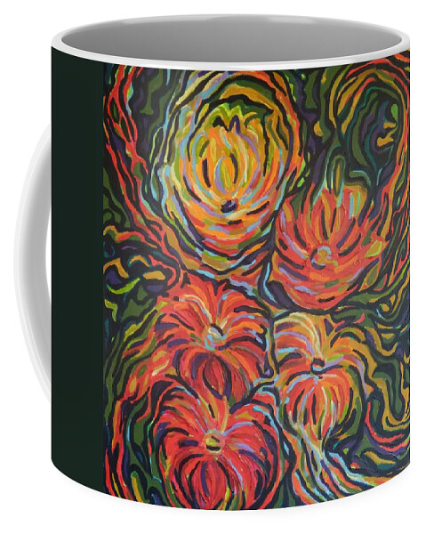 Zinnias Coffee Mug featuring the painting In full bloom by Zofia Kijak