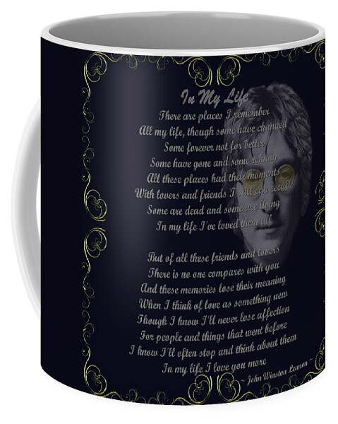 Lennon Coffee Mug featuring the digital art In My Life Golden Scroll by Movie Poster Prints