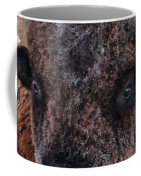 Olena Art Coffee Mug featuring the photograph IA snow-covered American bison roams in Yellowstone National Park and Arsenal Park, Colorado by OLena Art