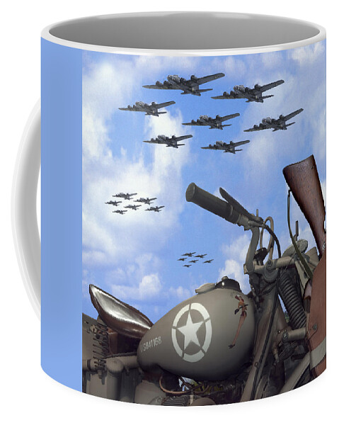 Ww2 Coffee Mug featuring the photograph Indian 841 And The B-17 Bomber SQ by Mike McGlothlen