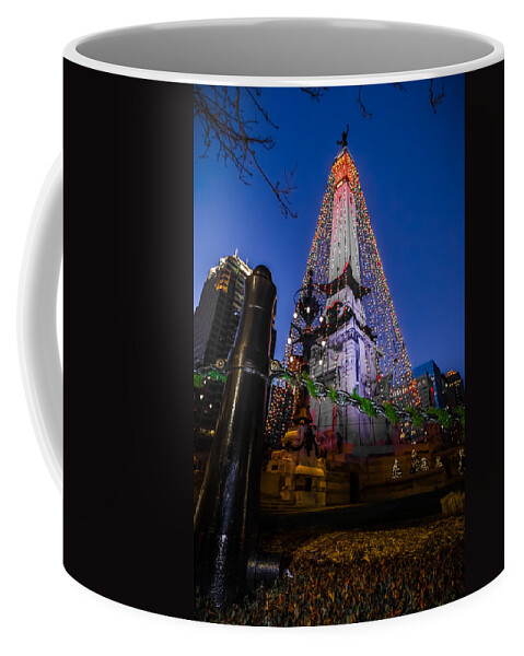 Christmas Coffee Mug featuring the photograph Indiana - Soldiers and Sailers Monument with Lights by Ron Pate