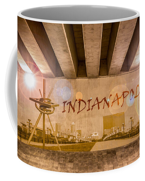 Bridge Coffee Mug featuring the photograph Indianapolis Graffiti Skyline by Semmick Photo