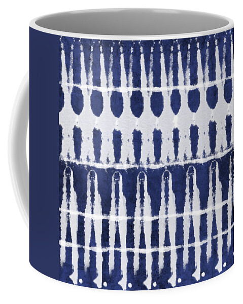 Blue Coffee Mug featuring the painting Indigo and White Shibori Design by Linda Woods