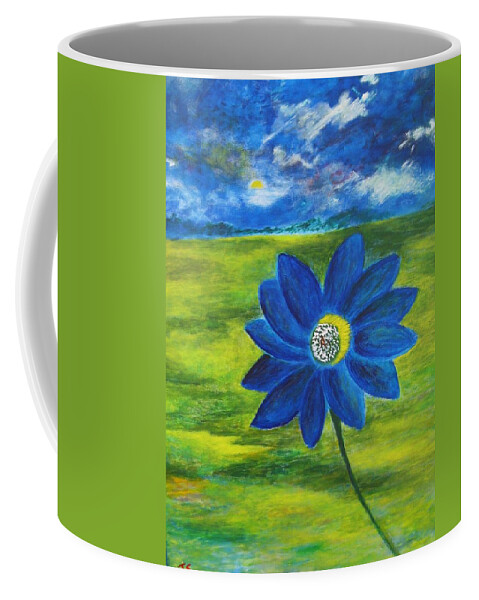 Blue Coffee Mug featuring the painting Indigo blue - Sunflower by John Scates